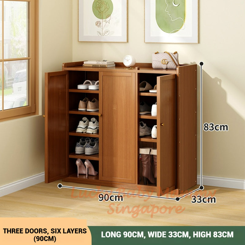 Open Base Bamboo Shoe Cabinet- 3 Door 6 Tiers