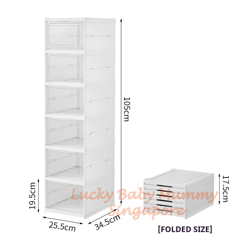 PP Transparent Foldable Shoe Rack - 6 Tier White