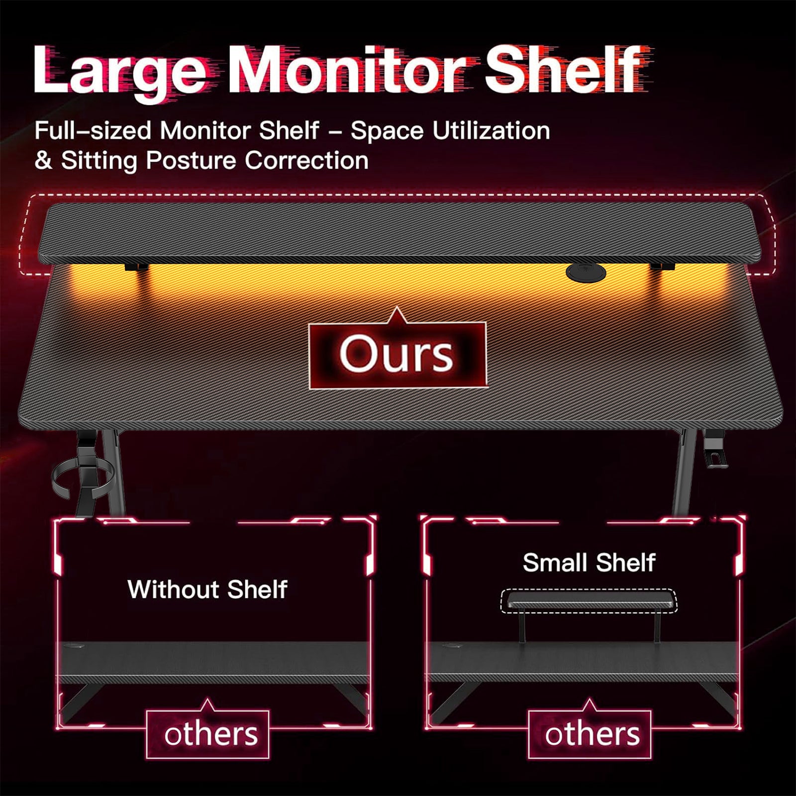 T-Shaped Gaming Table with Shelf