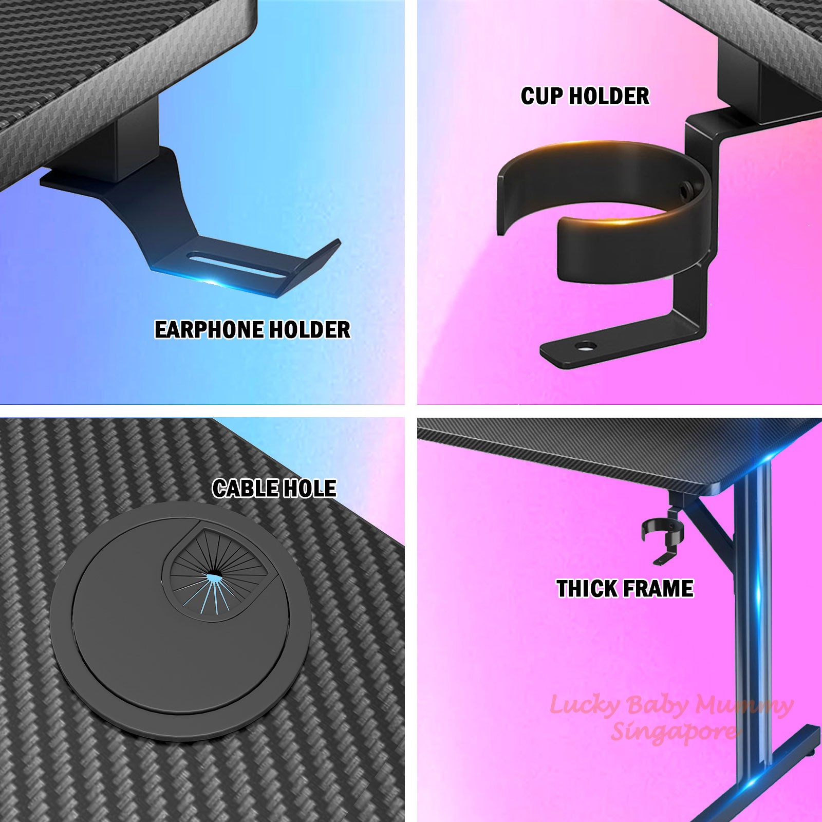 T-Shaped Gaming Table with Shelf