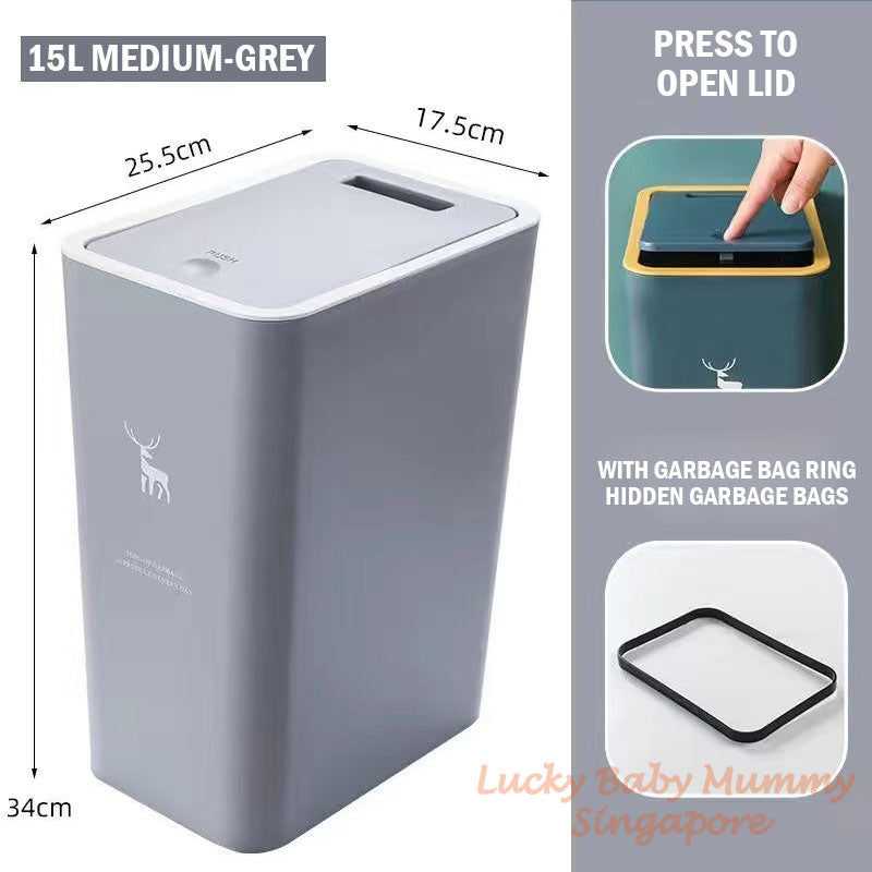 10/15L Pop-up Cover Dustbin with Slim Deisgn Waterproof