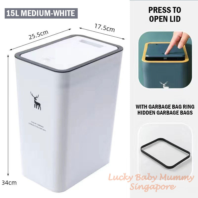 10/15L Pop-up Cover Dustbin with Slim Deisgn Waterproof