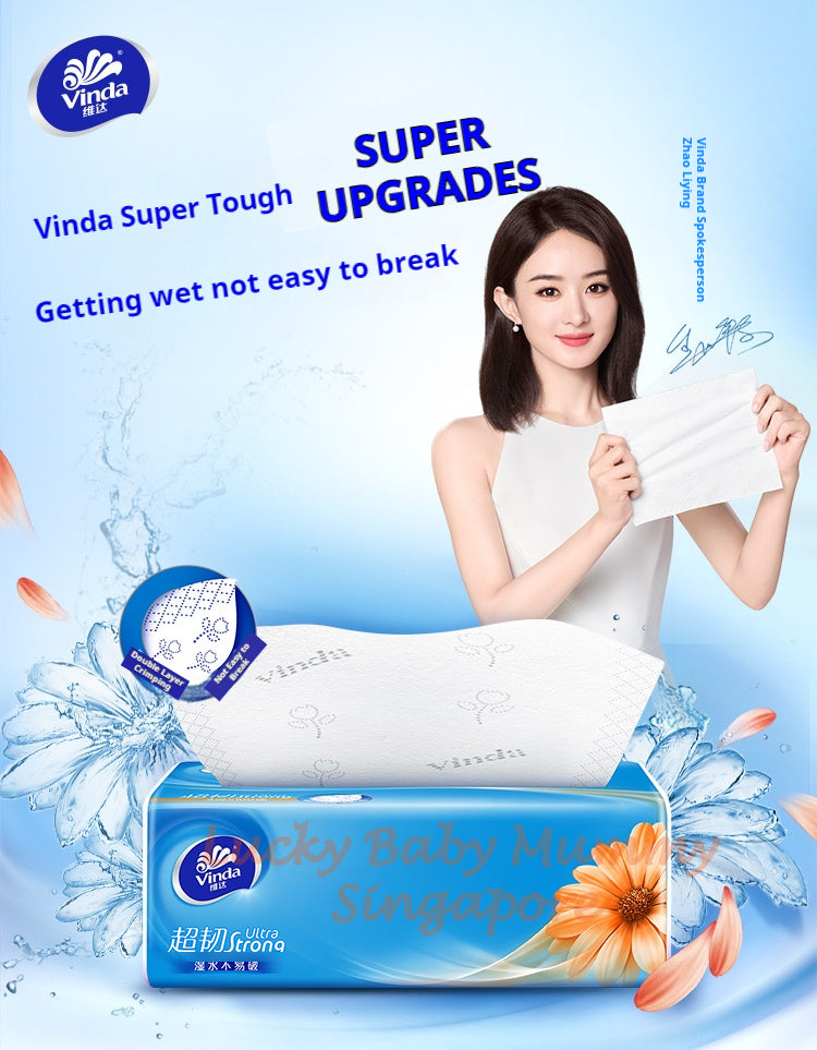 Vinda Ultra-Durable Soft Pack 3-Ply Facial Tissue Paper
