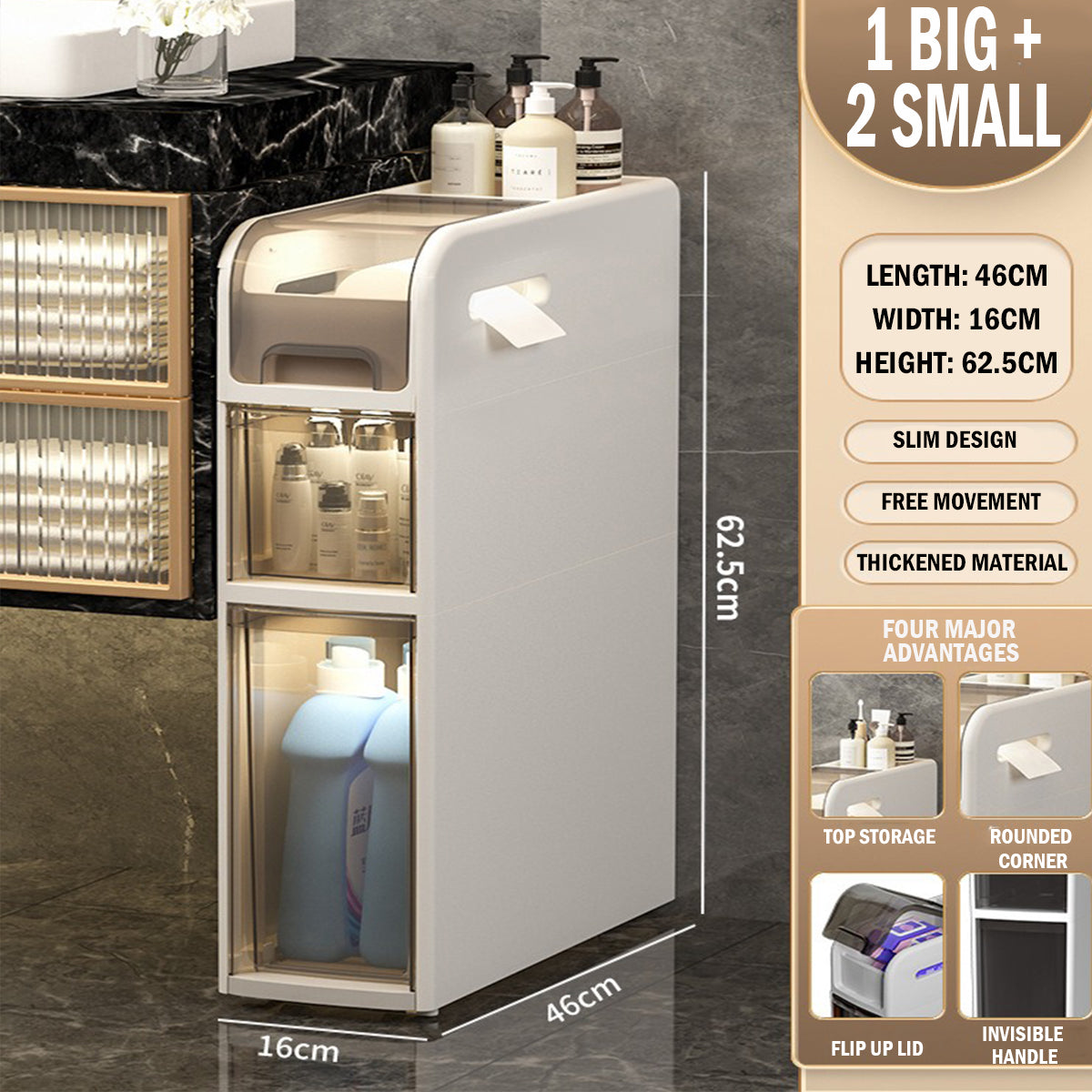 Bathroom Slim Storage Cabinet Drawers