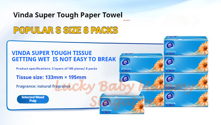 Vinda Ultra-Durable Soft Pack 3-Ply Facial Tissue Paper