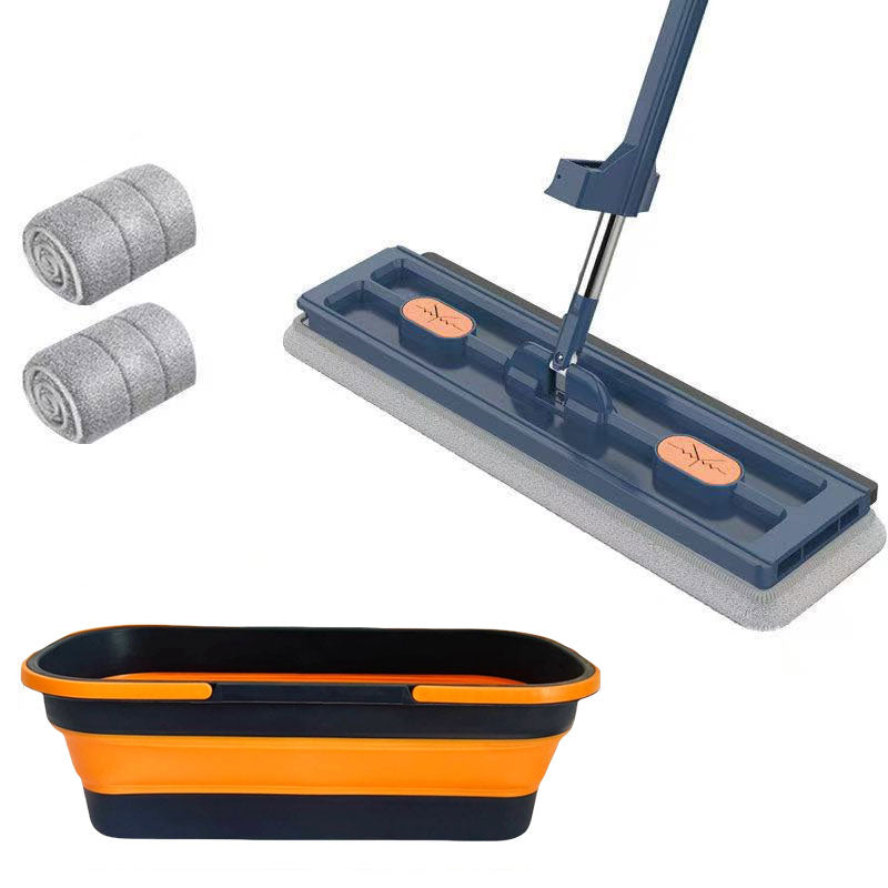 Hands-Free Flat Mop with Foldable Bucket Set/42cm Wide Mop Head/No Installation Needed