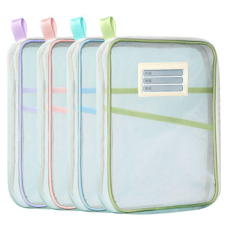 Large L-Shaped Transparent Mesh Book Pouch