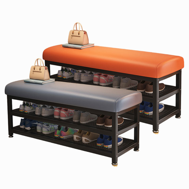 Minimalist Shoe Storage Bench with PU Leather Cushion / Multi-Tier Rack / Entryway Stool Storage