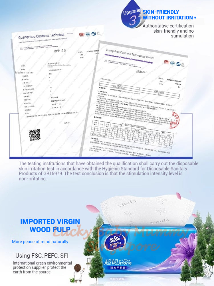 Vinda Ultra-Durable Soft Pack 3-Ply Facial Tissue Paper