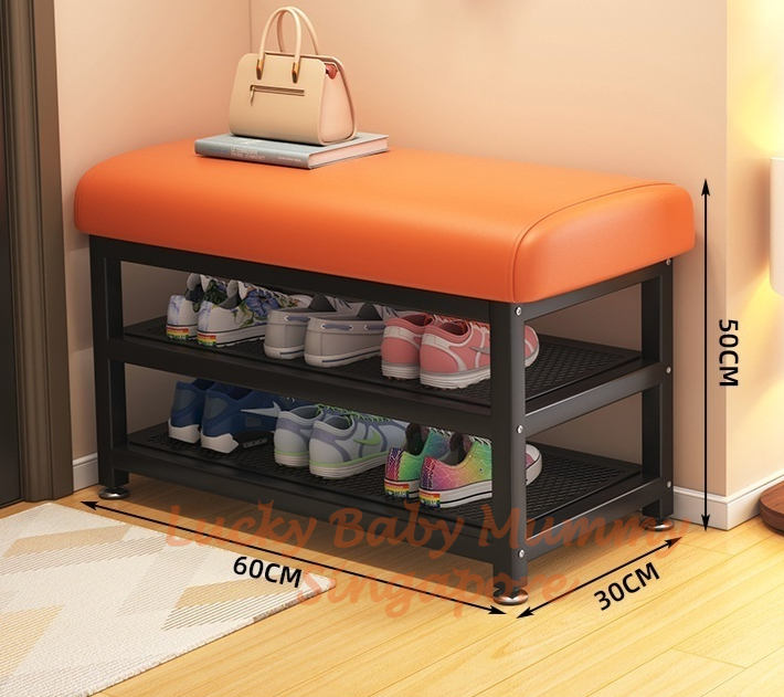 Minimalist Shoe Storage Bench with PU Leather Cushion / Multi-Tier Rack / Entryway Stool Storage