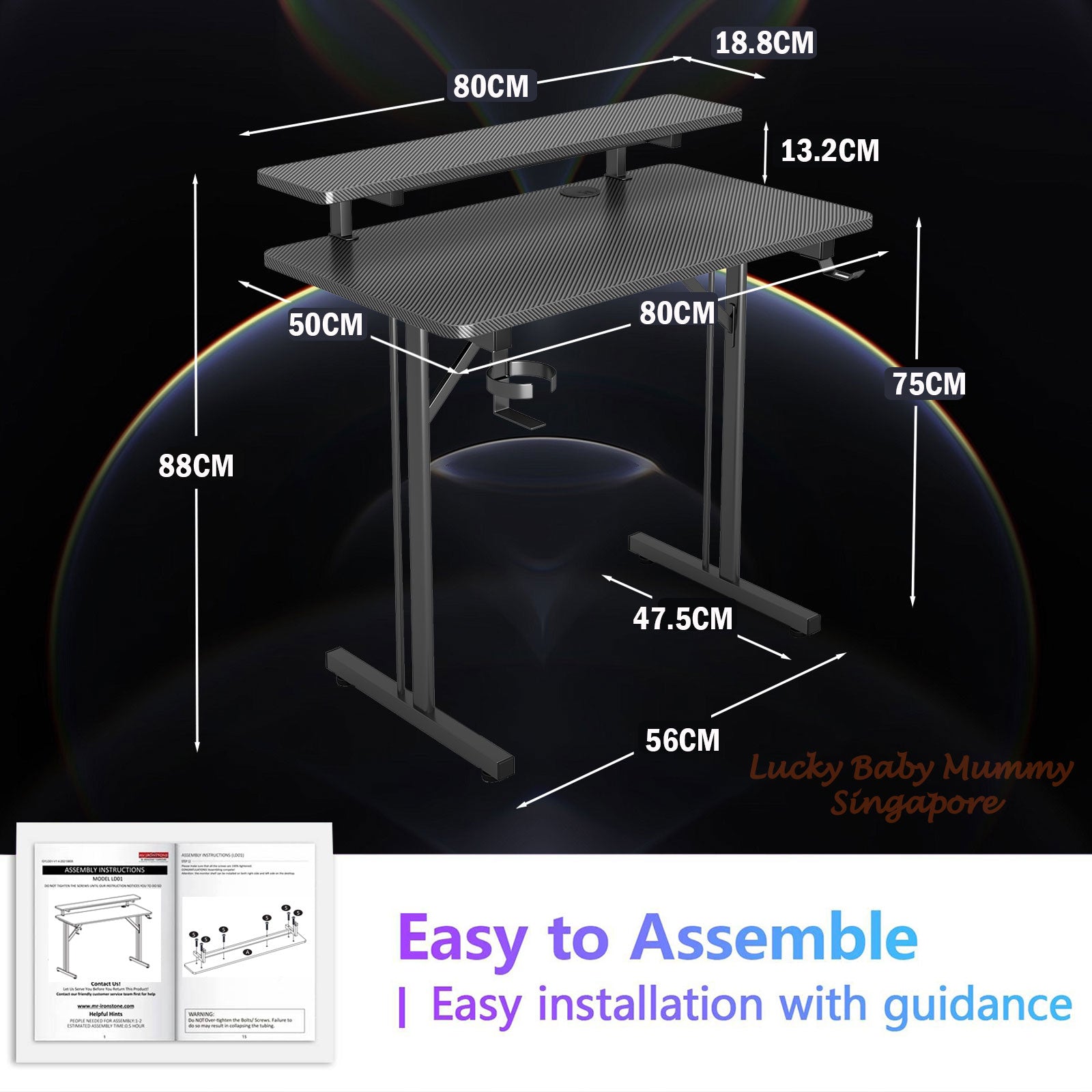 T-Shaped Gaming Table with Shelf