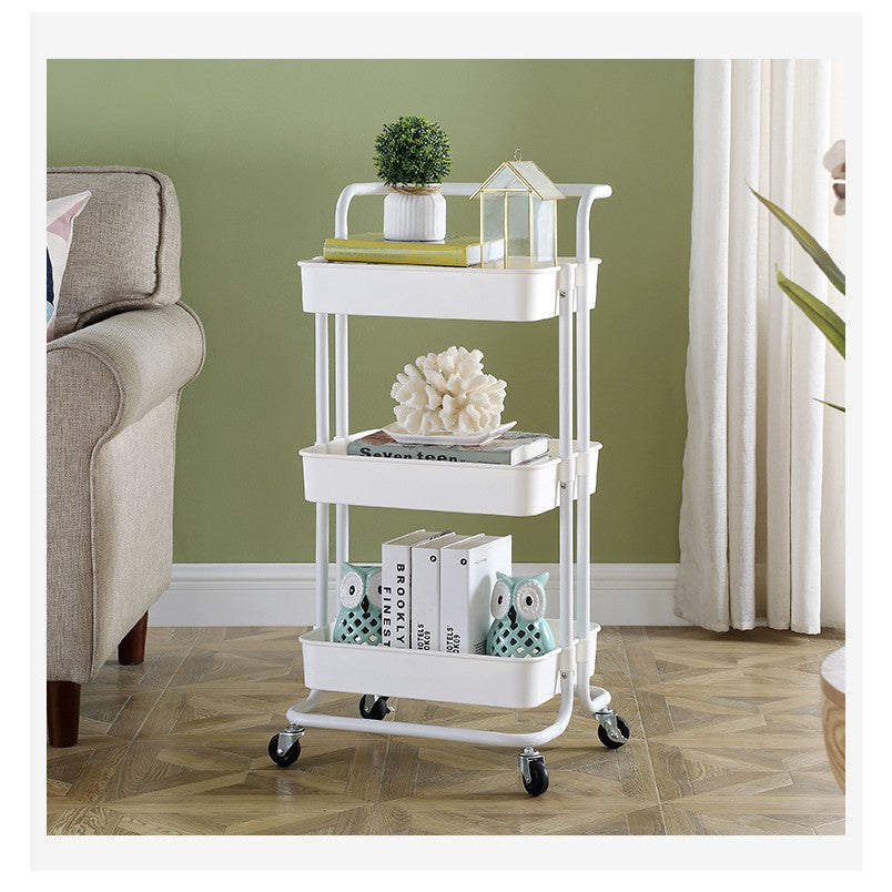 Movable Trolley with Handle Storage Rack