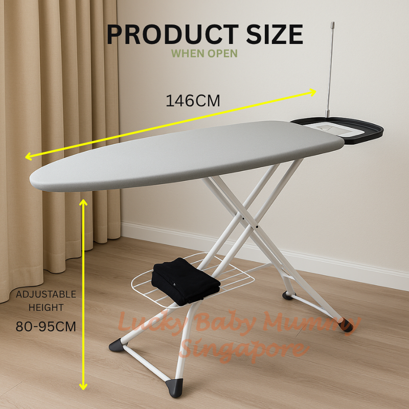 Large Foldable Ironing Board with Wire Holder & Tray/Adjustable Height/Premium Iron Board
