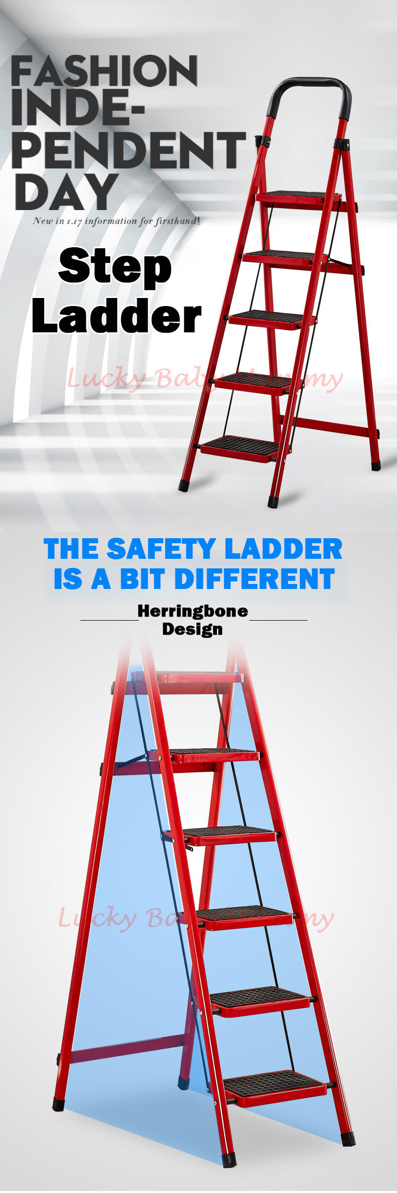 Foldable Red Stool Step Ladder 3/4/5 Steps