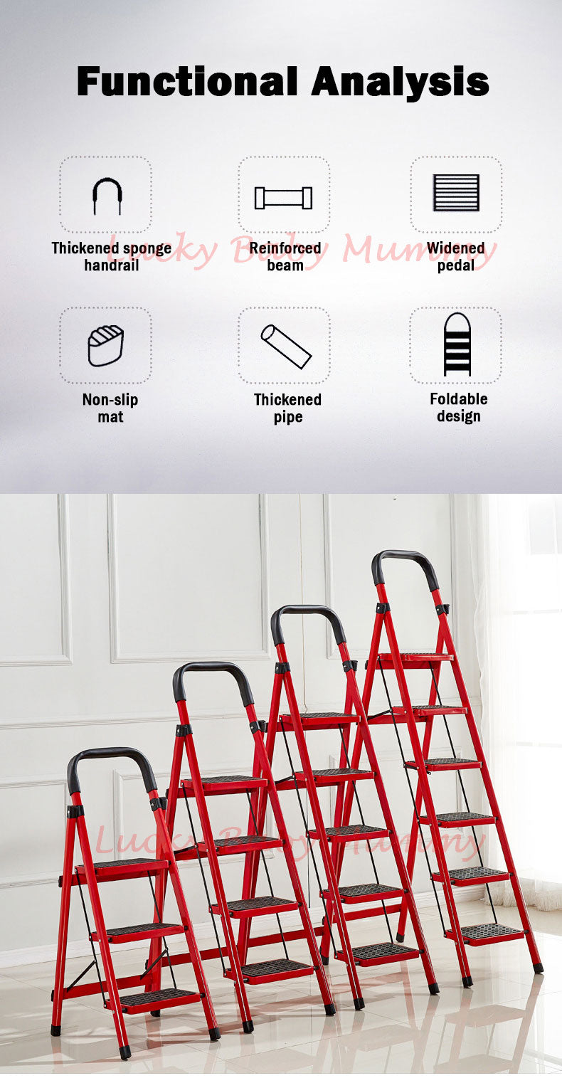 Foldable Red Stool Step Ladder 3/4/5 Steps