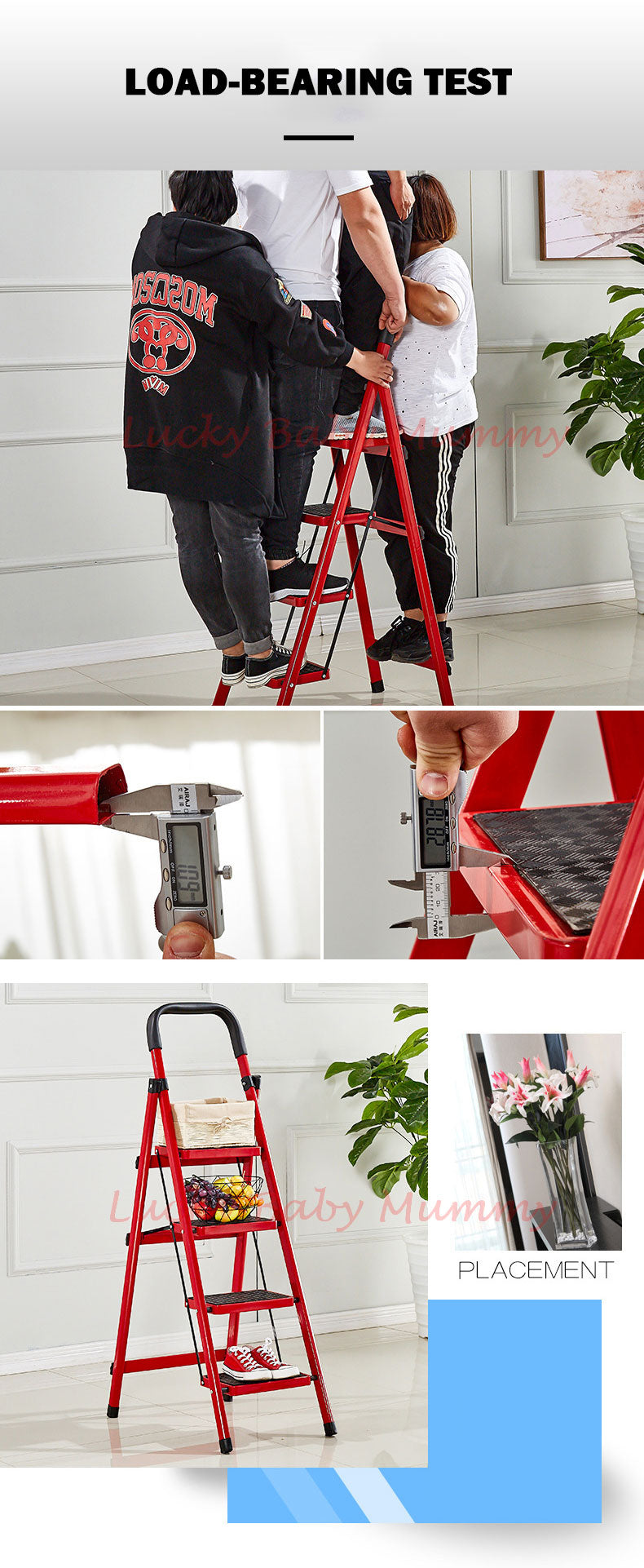 Foldable Red Stool Step Ladder 3/4/5 Steps