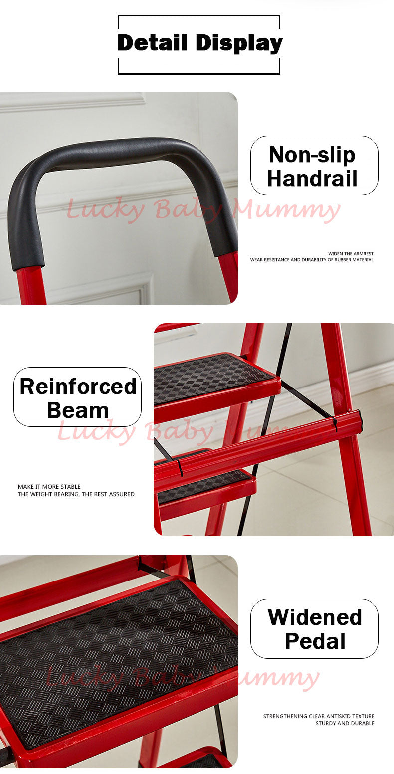 Foldable Red Stool Step Ladder 3/4/5 Steps