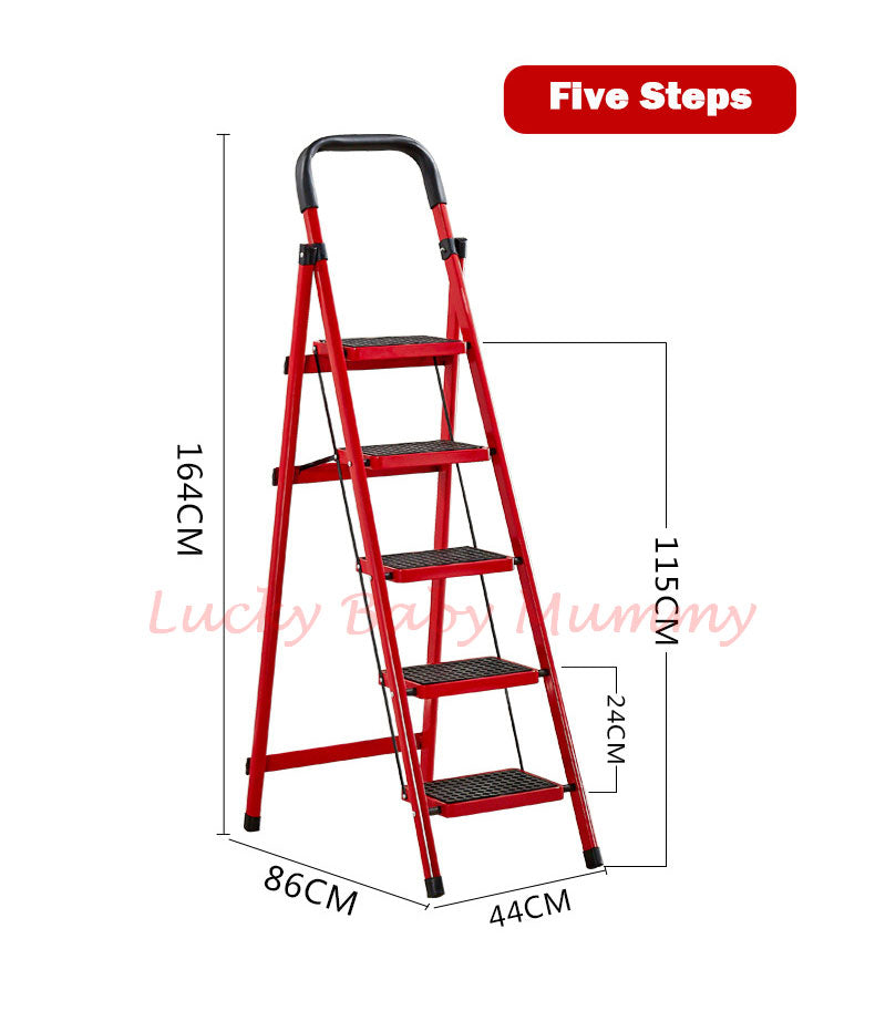 Foldable Red Stool Step Ladder 3/4/5 Steps