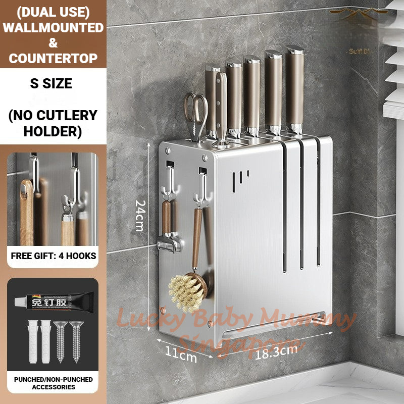 Wall-Mounted & Countertop Stainless Steel Knife Rack