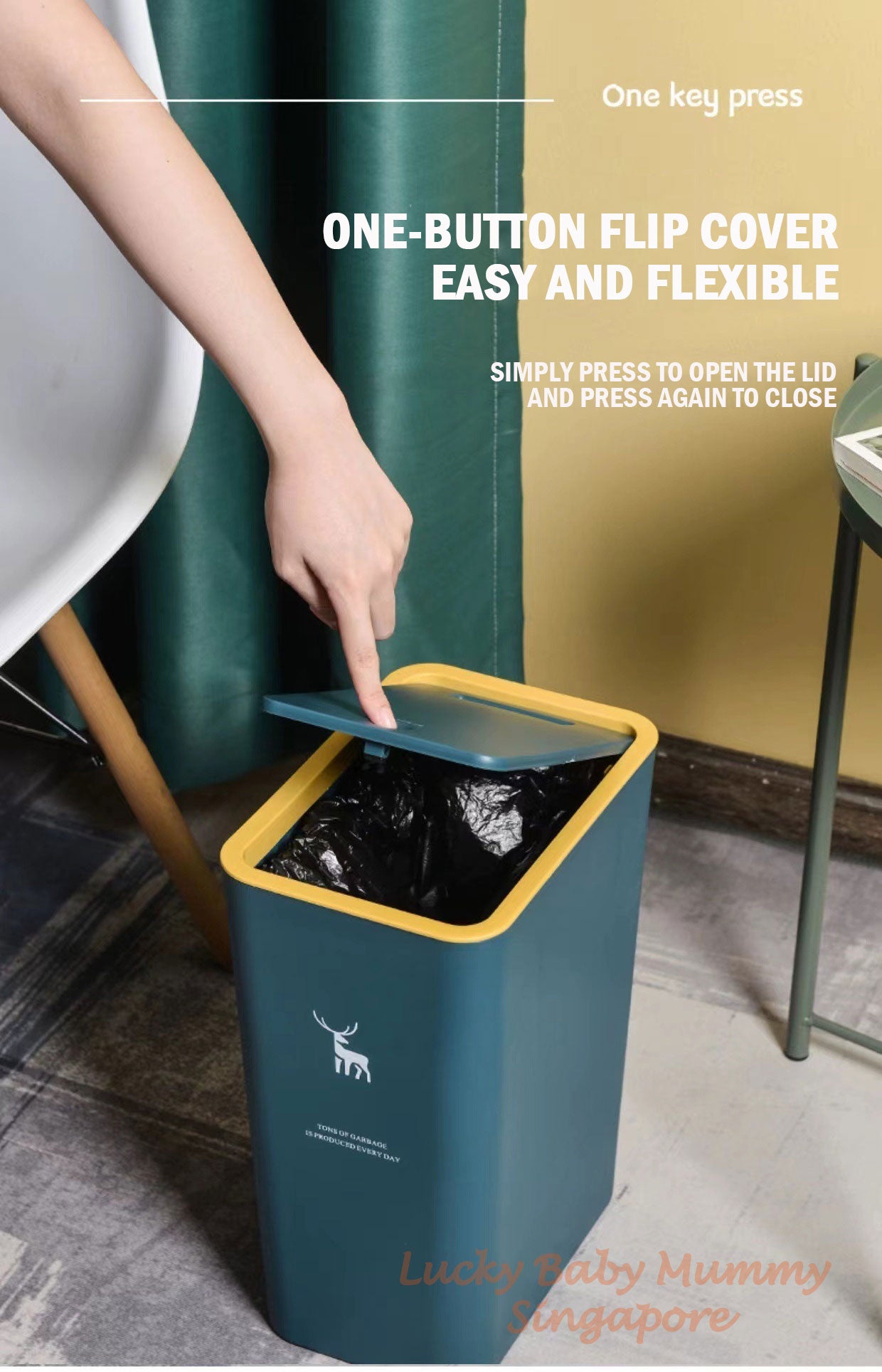 10/15L Pop-up Cover Dustbin with Slim Deisgn Waterproof