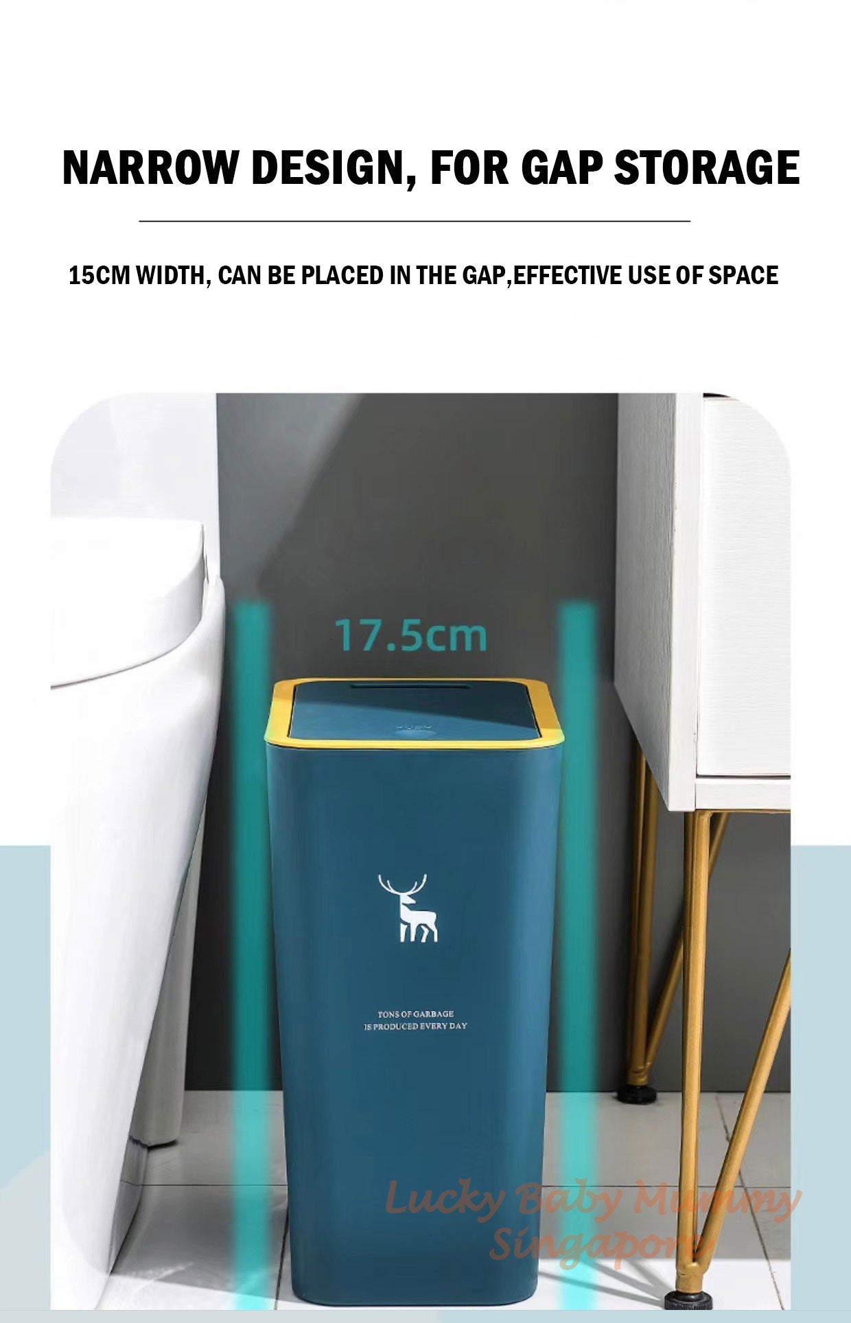 10/15L Pop-up Cover Dustbin with Slim Deisgn Waterproof