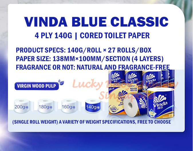 Vinda 4Ply Ultra Strong Toilet Paper Roll 140g 27 Rolls/box