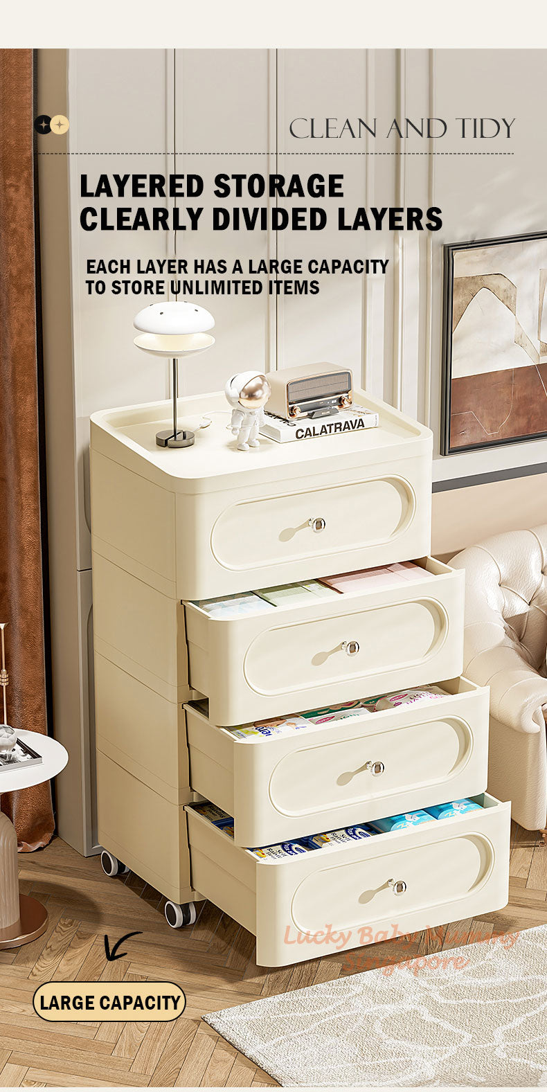 Light Luxury Drawer Cabinet with Wheels