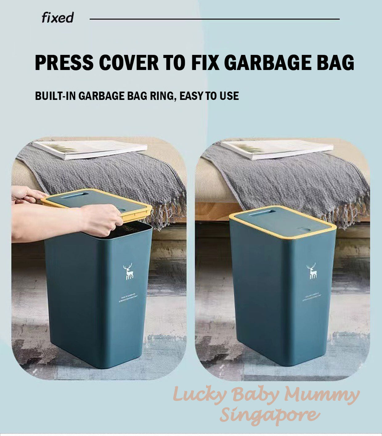 10/15L Pop-up Cover Dustbin with Slim Deisgn Waterproof