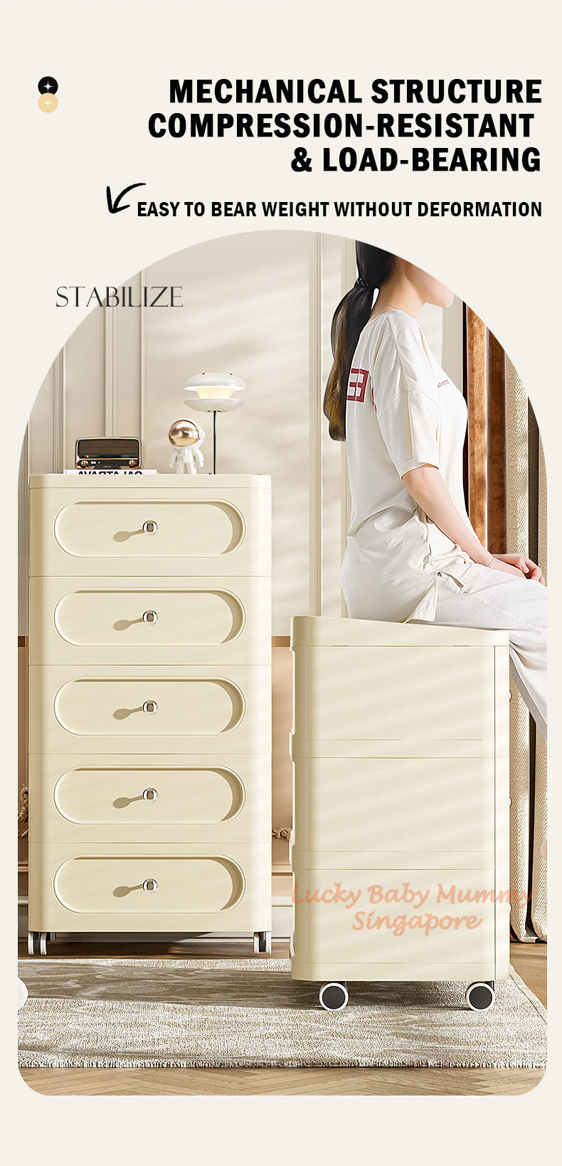 Light Luxury Drawer Cabinet with Wheels