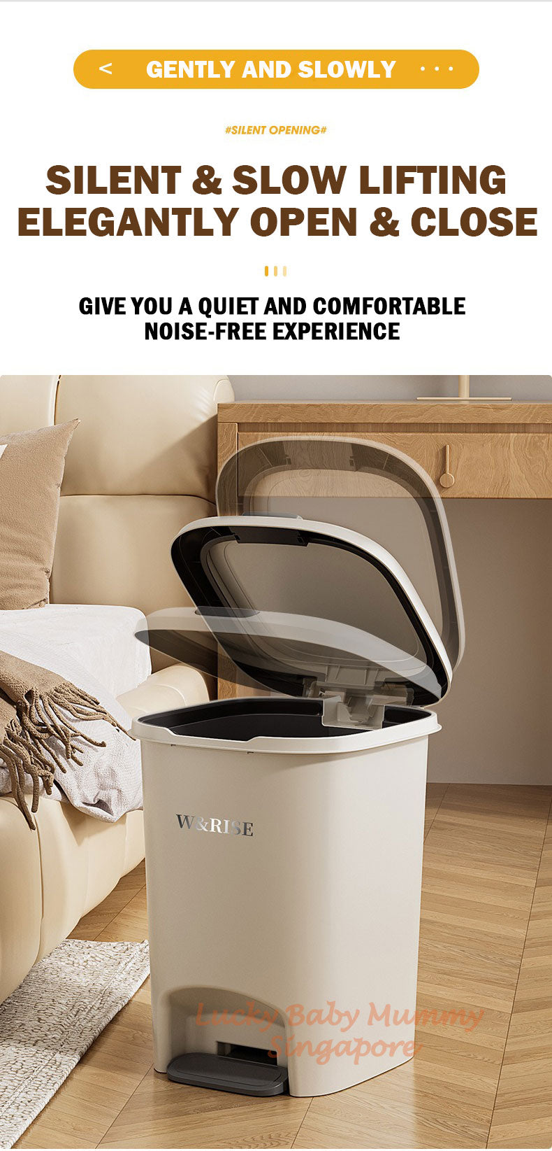 Cream Step Pedal Dustbin / Trash Bin