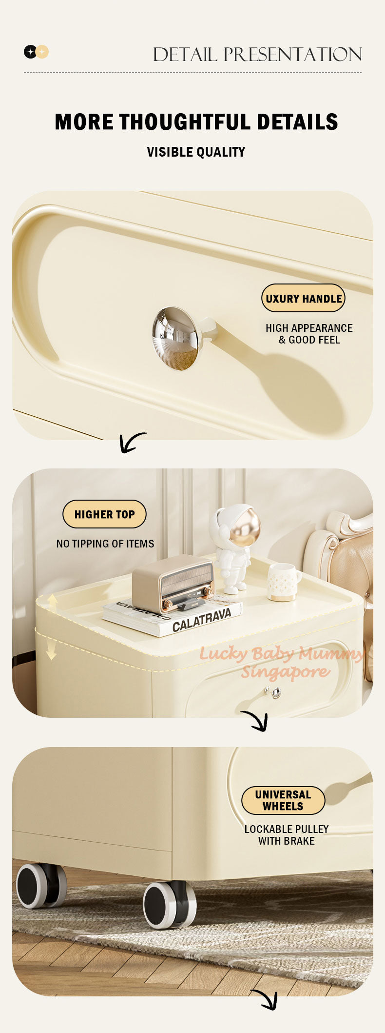 Light Luxury Drawer Cabinet with Wheels