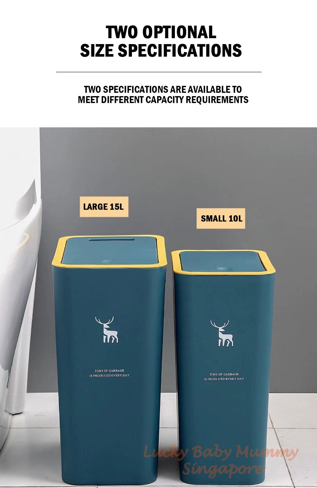 10/15L Pop-up Cover Dustbin with Slim Deisgn Waterproof