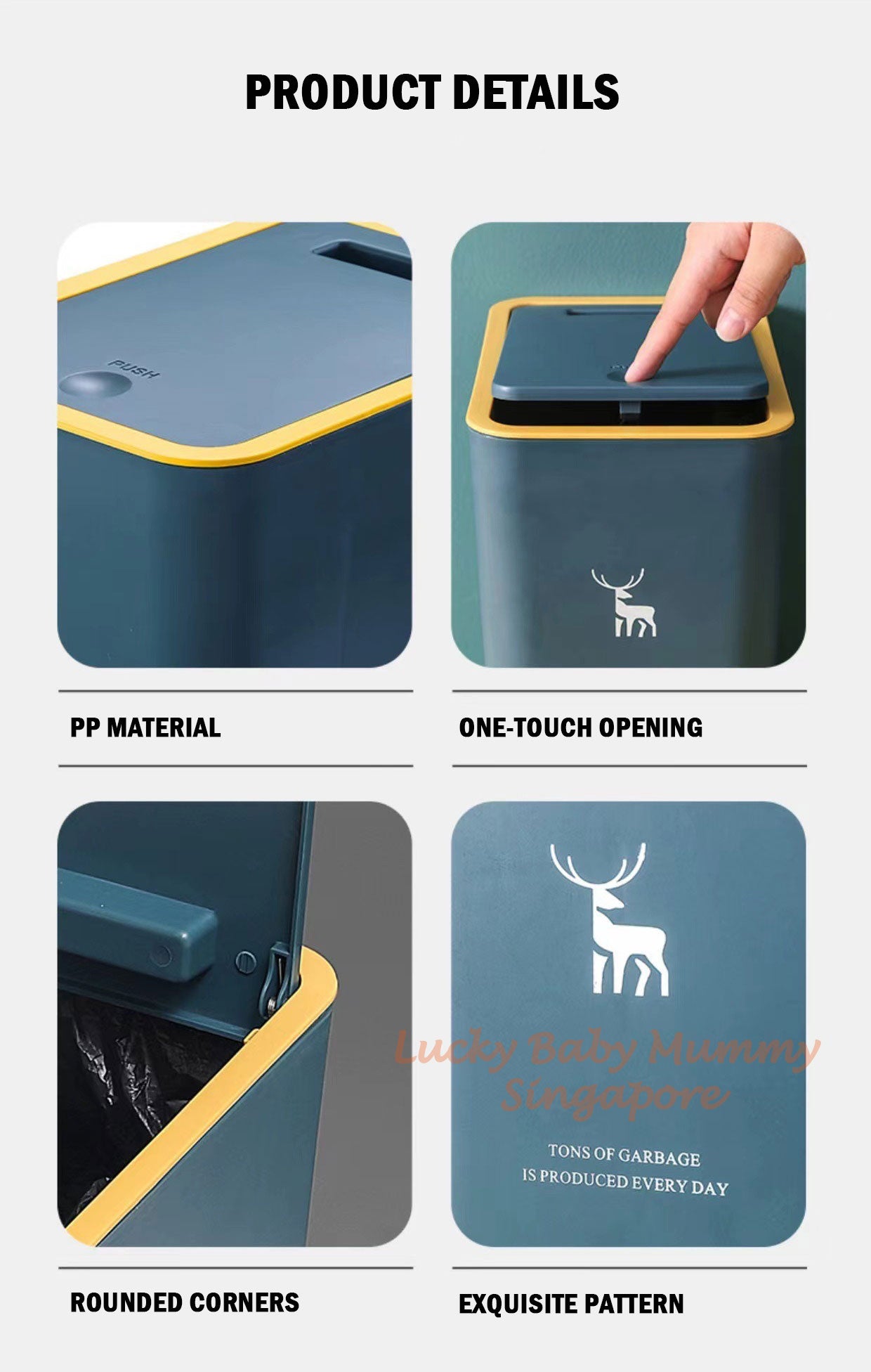10/15L Pop-up Cover Dustbin with Slim Deisgn Waterproof