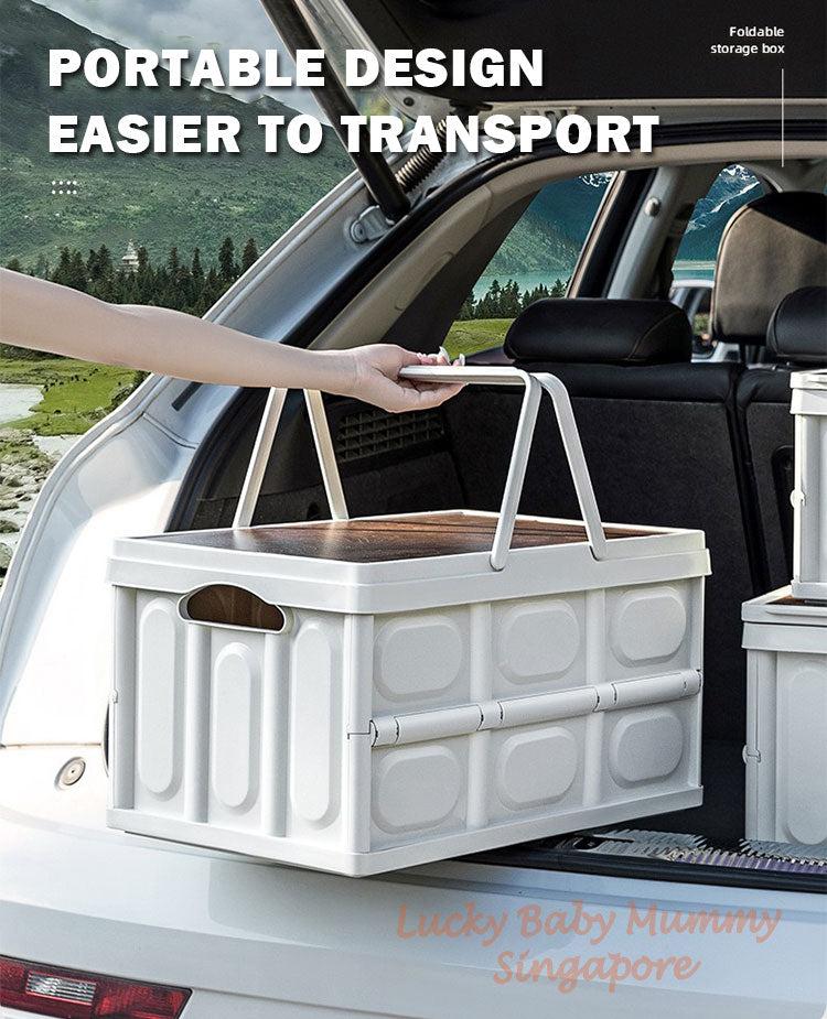Foldable Camping Storage Box with Wooden Lid