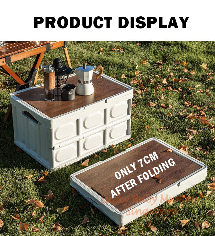 Foldable Camping Storage Box with Wooden Lid