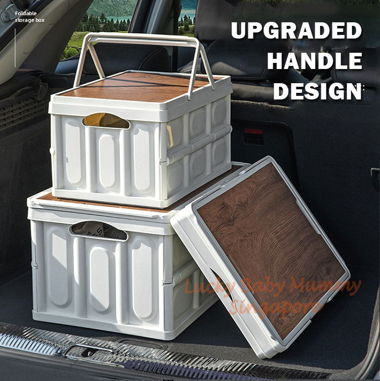 Foldable Camping Storage Box with Wooden Lid