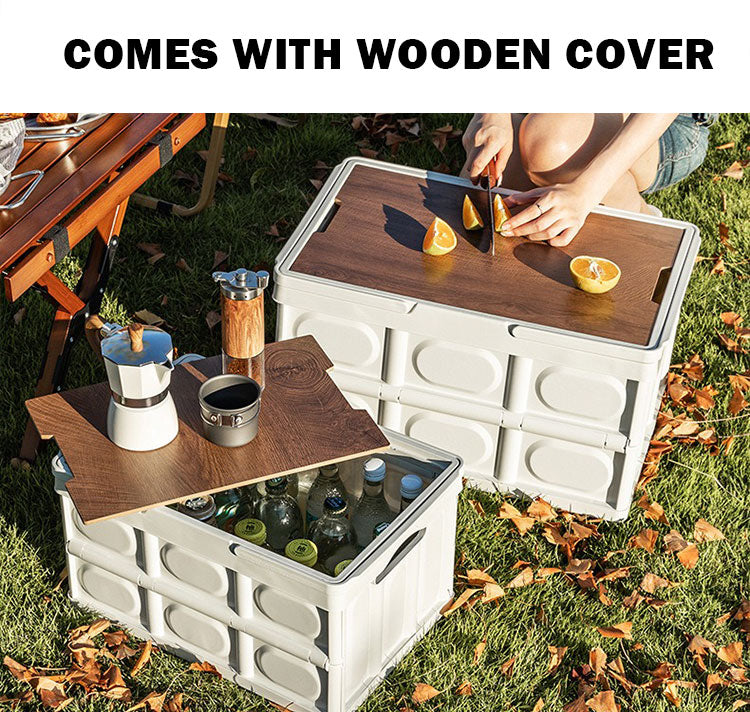 Foldable Camping Storage Box with Wooden Lid