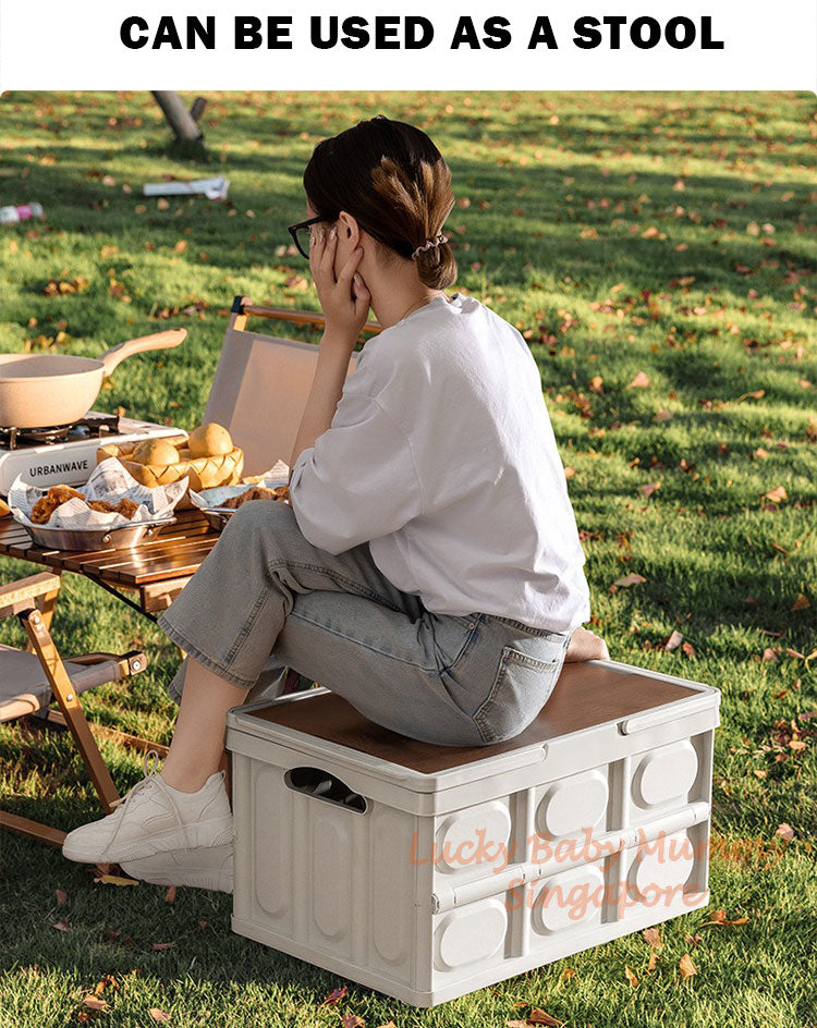 Foldable Camping Storage Box with Wooden Lid