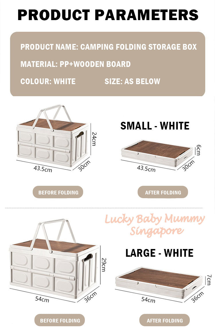 Foldable Camping Storage Box with Wooden Lid