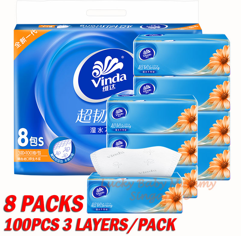 Vinda Ultra-Durable Soft Pack 3-Ply Facial Tissue Paper
