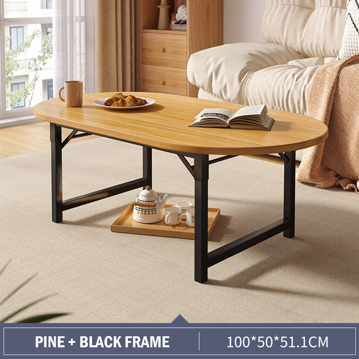 Foldable Steel Wood Coffee Table