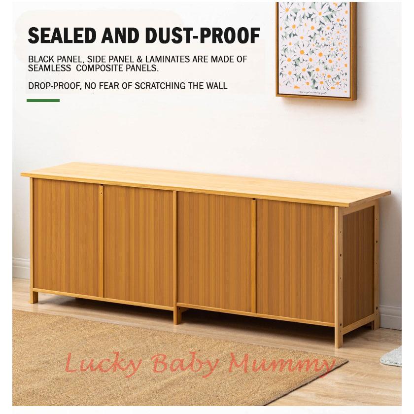 Bamboo Shoe Rack Bench with Transparent Door