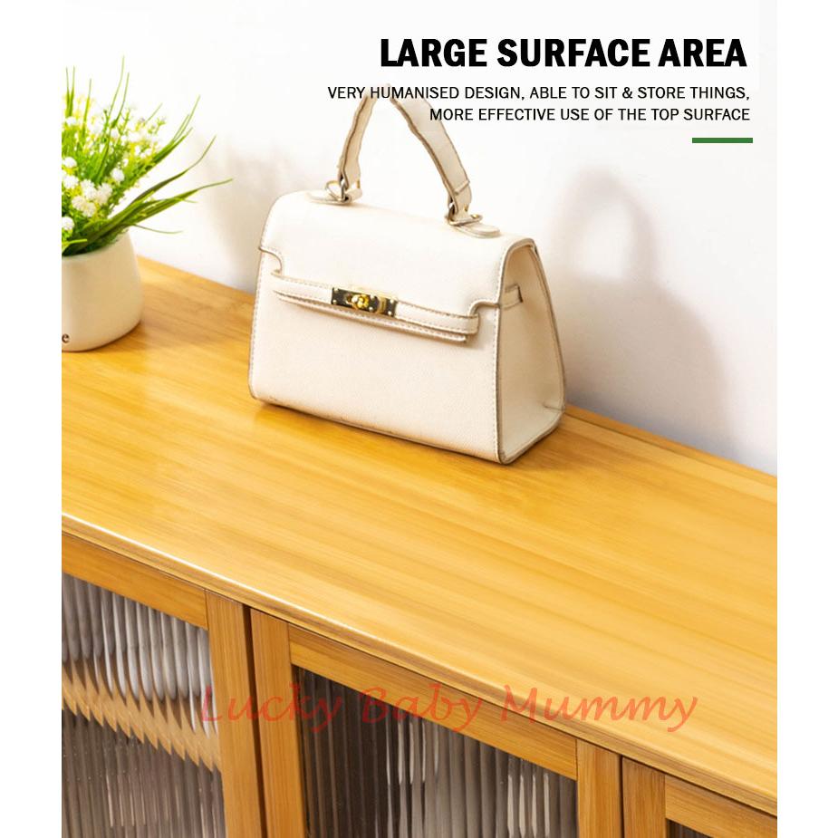 Bamboo Shoe Rack Bench with Transparent Door