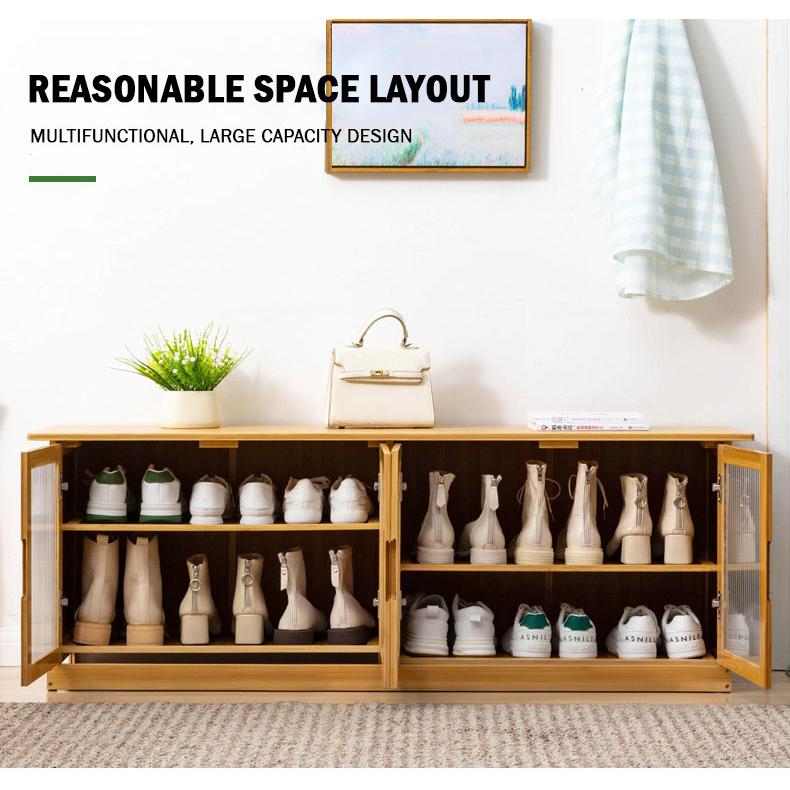 Bamboo Shoe Rack Bench with Transparent Door
