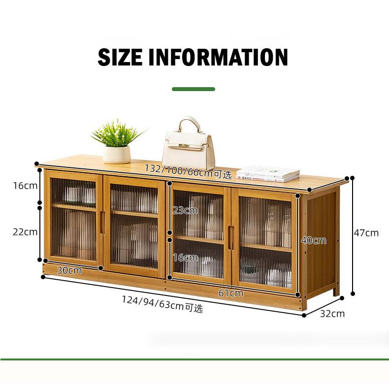 Bamboo Shoe Rack Bench with Transparent Door
