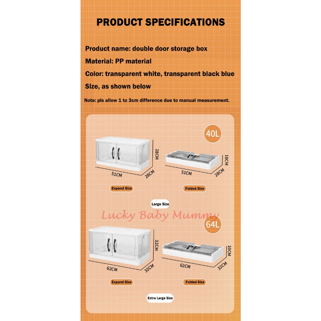 Foldable Transparent Double Door Storage Cabinet
