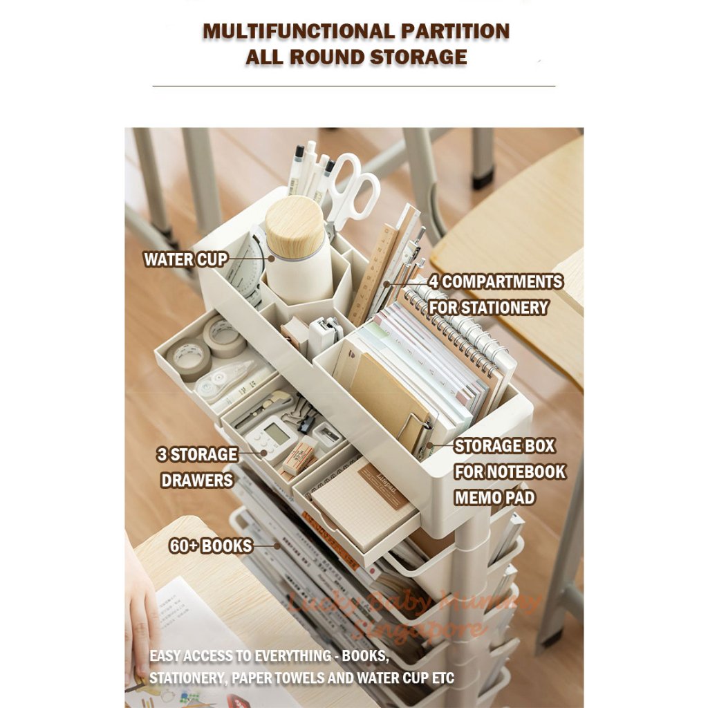 Desk Side Storage Rack Bookshelf With Wheels