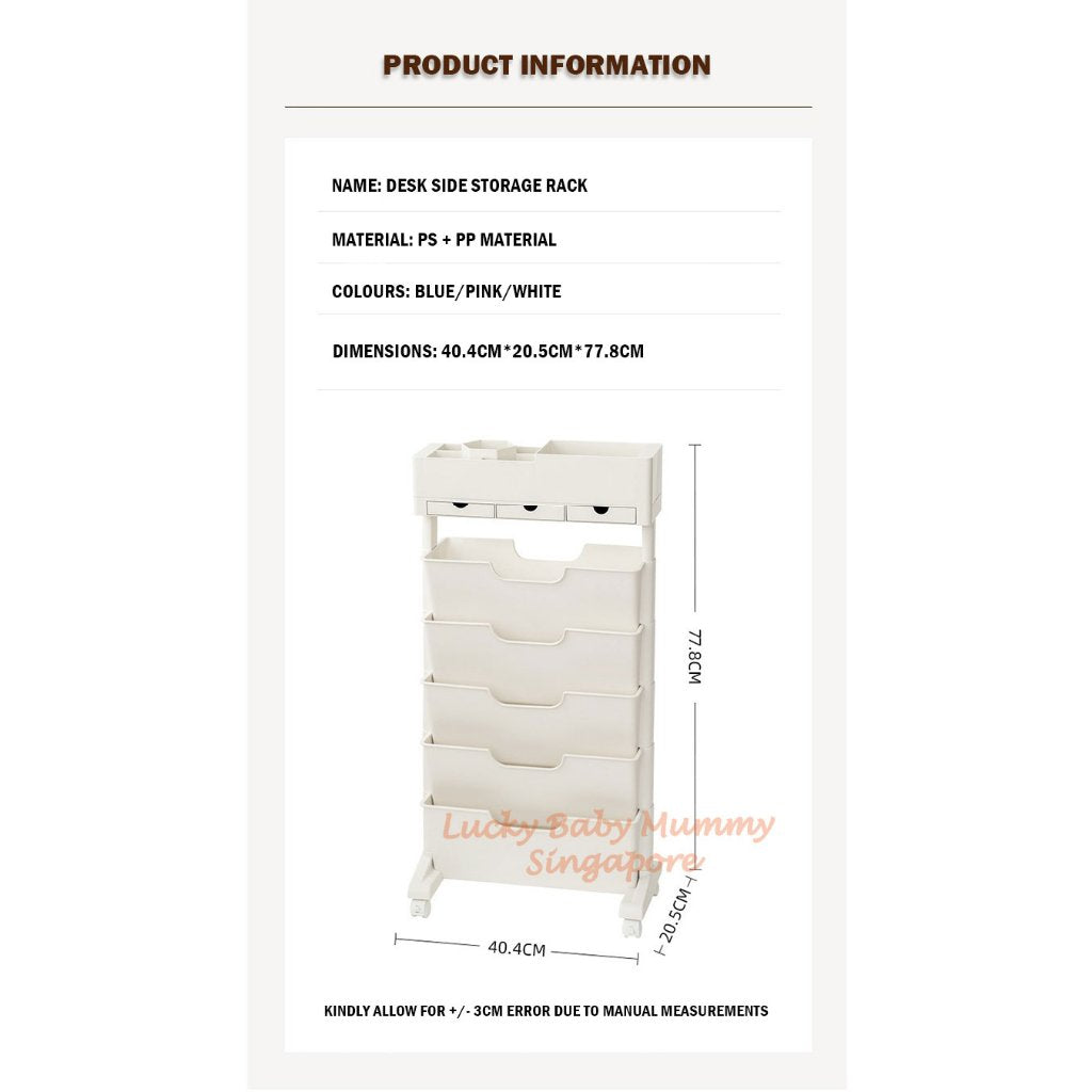 Desk Side Storage Rack Bookshelf With Wheels