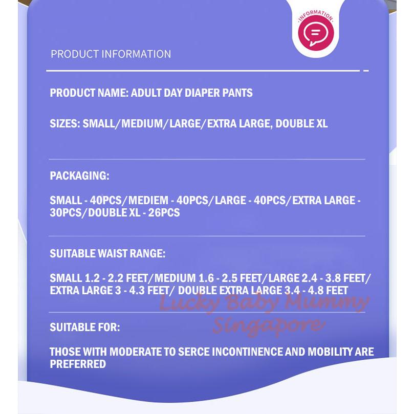 Adult Diaper Pull Up Pants Soft Pads (Day/Night Use)