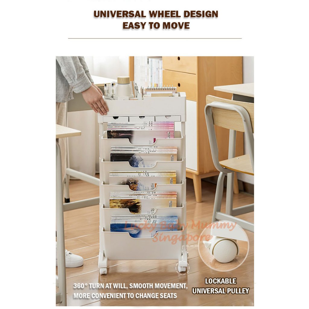 Desk Side Storage Rack Bookshelf With Wheels